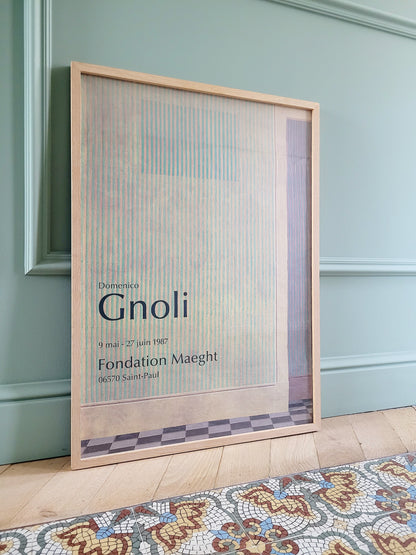 Vintage poster published for the Gnoli Domenico exhibition at the Maeght Foundation in 1987 presenting the work "The Empty House" from 1966