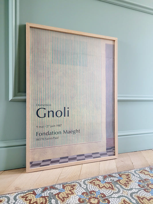 Vintage poster published for the Gnoli Domenico exhibition at the Maeght Foundation in 1987 presenting the work "The Empty House" from 1966